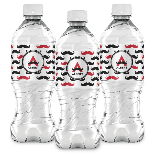 Mustache Print Water Bottle Labels - Front View