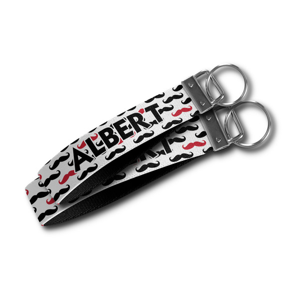 Mustache Print Webbing Keychain FOBs - Size Comparison