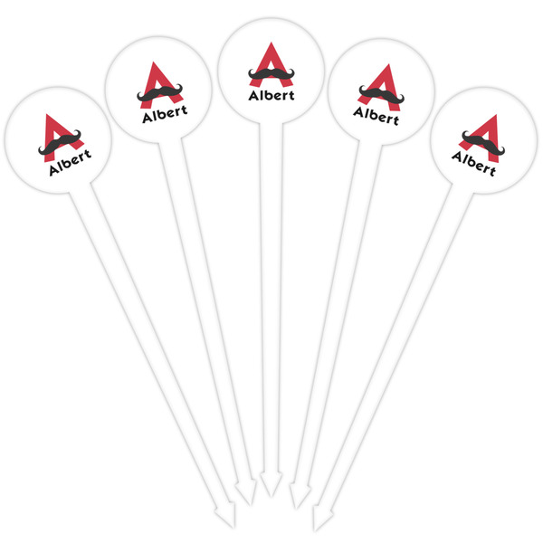 Mustache Print White Plastic 4" Food Pick - Round - Fan View