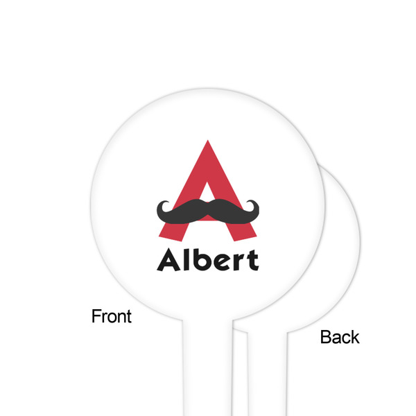 Mustache Print White Plastic 4" Food Pick - Round - Single Sided - Front & Back