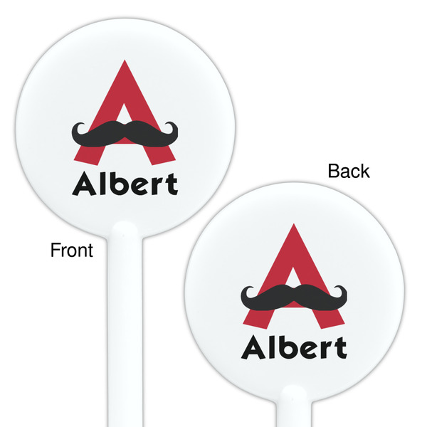 Mustache Print White Plastic 5.5" Stir Stick - Double Sided - Round - Front & Back