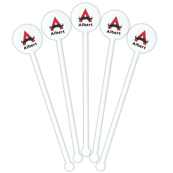 Mustache Print White Plastic 5.5" Stir Stick - Fan View