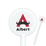 Mustache Print 5.5" Round Plastic Stir Sticks - White - Double Sided (Personalized)
