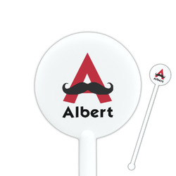 Mustache Print 5.5" Round Plastic Stir Sticks - White - Double Sided (Personalized)