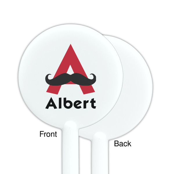 Mustache Print White Plastic 5.5" Stir Stick - Single Sided - Round - Front & Back