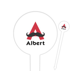 Mustache Print 6" Round Plastic Food Picks - White - Single Sided (Personalized)