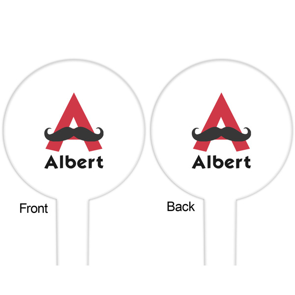 Mustache Print White Plastic 6" Food Pick - Round - Double Sided - Front & Back