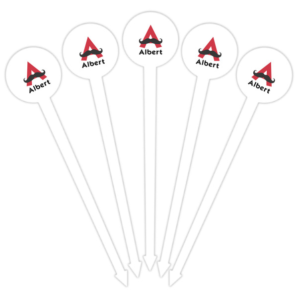 Mustache Print White Plastic 6" Food Pick - Round - Fan View