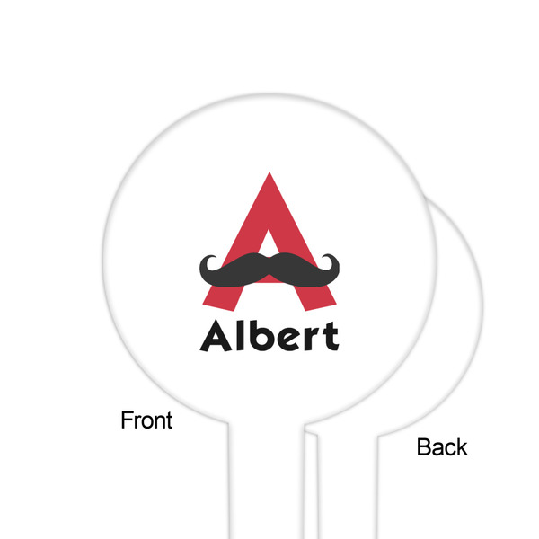 Mustache Print White Plastic 6" Food Pick - Round - Single Sided - Front & Back