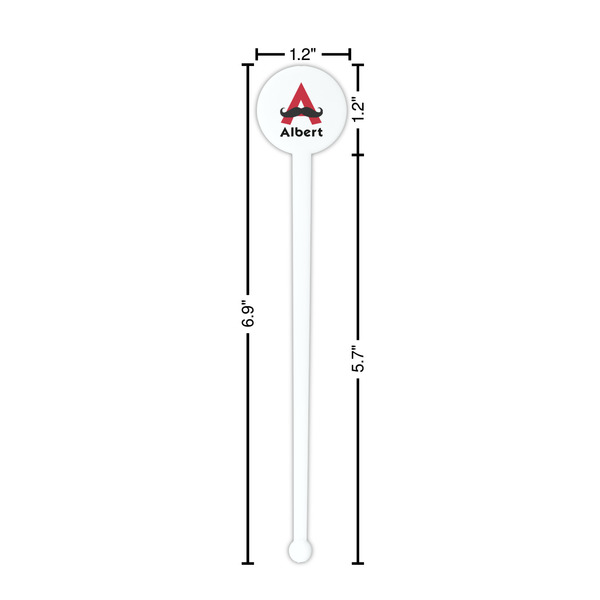 Mustache Print White Plastic 7" Stir Stick - Round - Dimensions