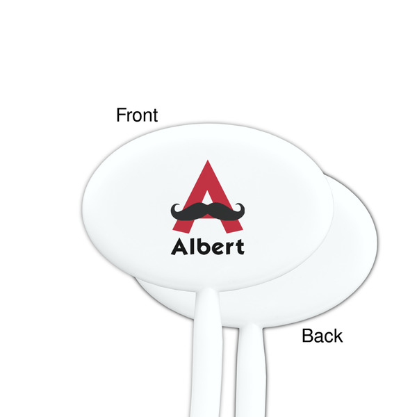 Mustache Print White Plastic 7" Stir Stick - Single Sided - Oval - Front & Back