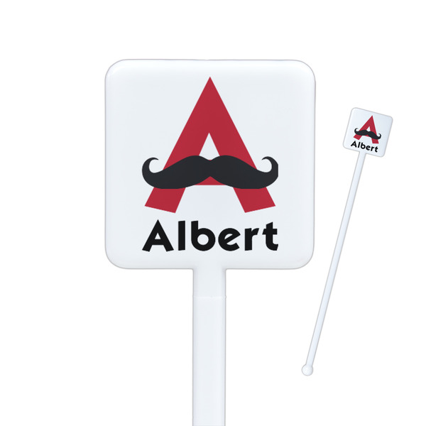 Custom Mustache Print Square Plastic Stir Sticks (Personalized)