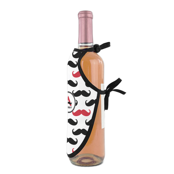 Mustache Print Wine Bottle Apron - DETAIL WITH CLIP ON NECK