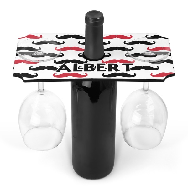 Custom Mustache Print Wine Bottle & Glass Holder (Personalized)