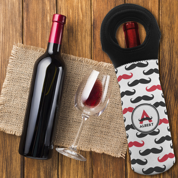 Mustache Print Wine Tote Bag - FLATLAY