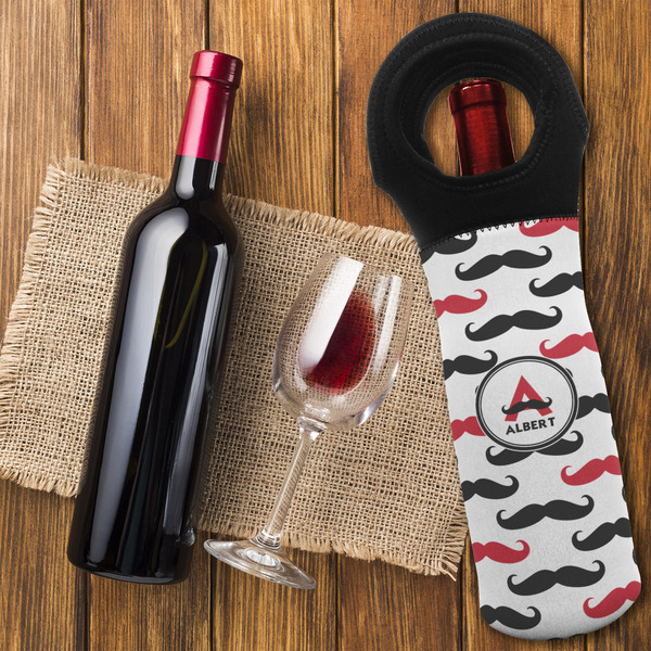 Mustache Print Wine Tote Bag - FLATLAY