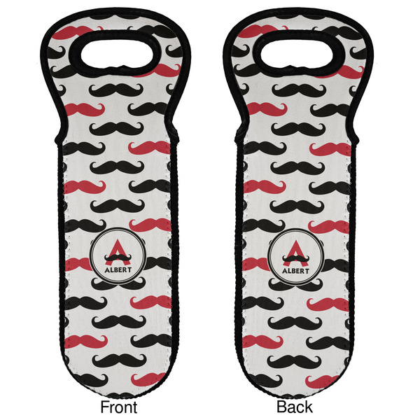 Mustache Print Wine Tote Front & Back