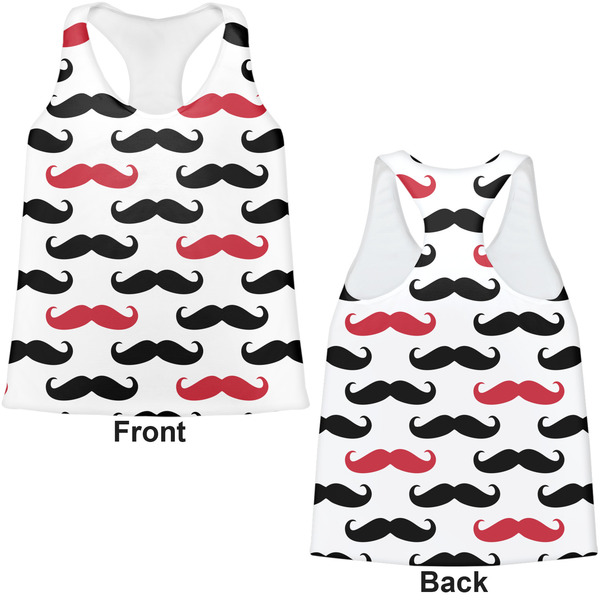 Mustache Print Womens Racerback Tank Tops - Medium - Front and Back