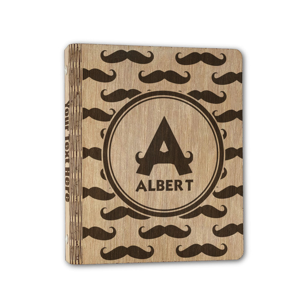 Custom Mustache Print Wood 3-Ring Binder - 1" Half-Letter Size (Personalized)