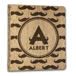 Mustache Print Wood 3-Ring Binder - 1" Letter Size (Personalized)