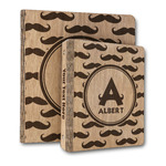 Mustache Print Wood 3-Ring Binder (Personalized)