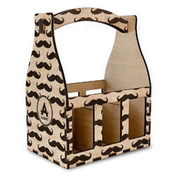 Mustache Print Wooden Beer Bottle Caddy (Personalized)