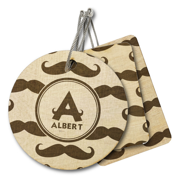 Custom Mustache Print Wood Luggage Tag (Personalized)