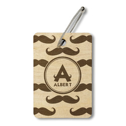 Mustache Print Wood Luggage Tag - Rectangle (Personalized)