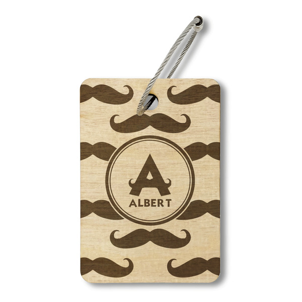 Custom Mustache Print Wood Luggage Tag - Rectangle (Personalized)