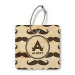 Mustache Print Wood Luggage Tag - Square (Personalized)