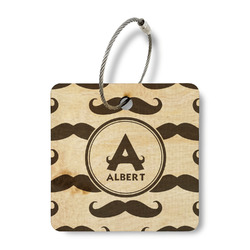 Mustache Print Wood Luggage Tag - Square (Personalized)