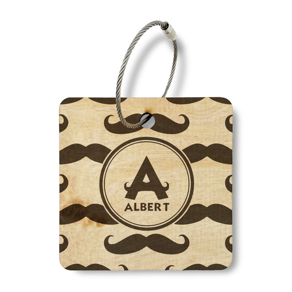 Custom Mustache Print Wood Luggage Tag - Square (Personalized)