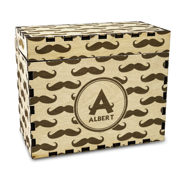 Custom Mustache Print Wood Recipe Box - Laser Engraved (Personalized)