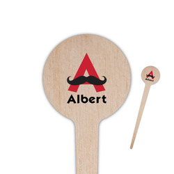 Mustache Print 4" Round Wooden Food Picks - Single Sided (Personalized)