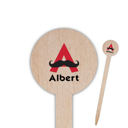 Mustache Print 6" Round Wooden Food Picks - Single Sided (Personalized)