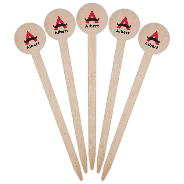 Mustache Print Wooden 6" Food Pick - Round - Fan View