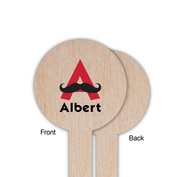 Mustache Print Wooden 6" Food Pick - Round - Single Sided - Front & Back