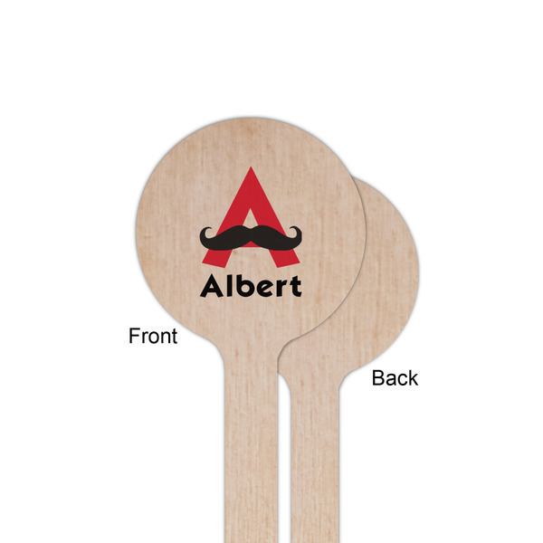 Mustache Print Wooden 6" Stir Stick - Round - Single Sided - Front & Back