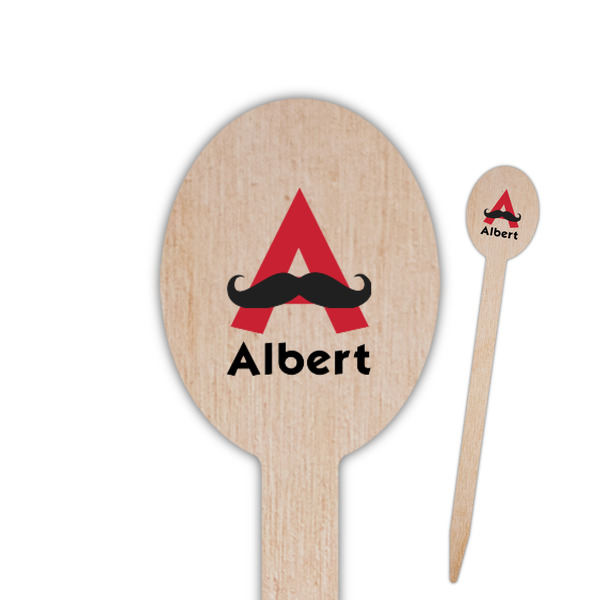 Custom Mustache Print Oval Wooden Food Picks - Double Sided (Personalized)