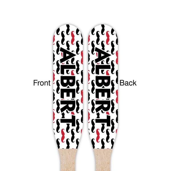 Mustache Print Wooden Food Pick - Paddle - Double Sided - Front & Back