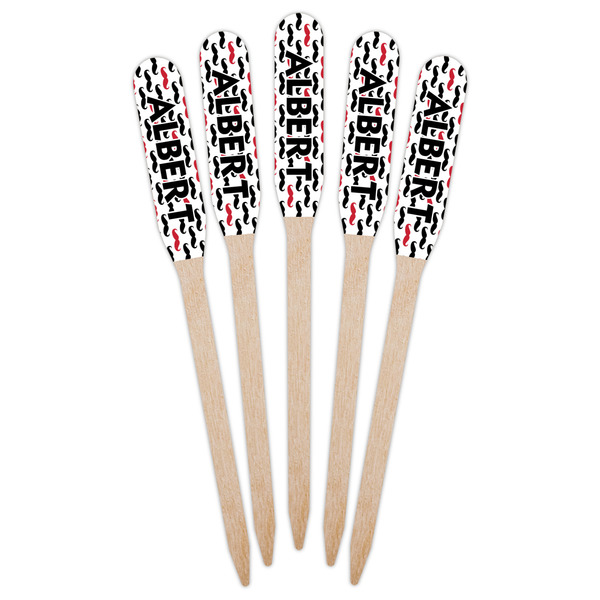 Mustache Print Wooden Food Pick - Paddle - Fan View