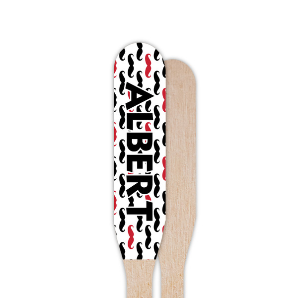 Mustache Print Wooden Food Pick - Paddle - Single Sided - Front & Back