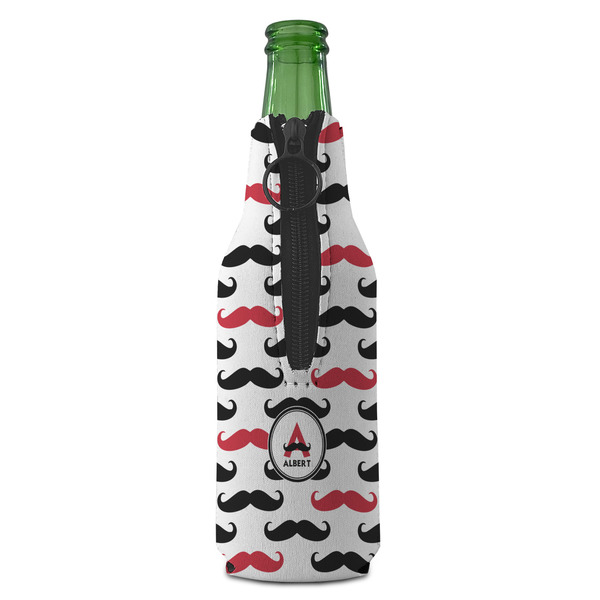 Mustache Print Zipper Bottle Cooler - BACK (bottle)