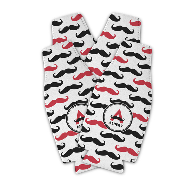 Custom Mustache Print Zipper Bottle Cooler - Set of 4 (Personalized)