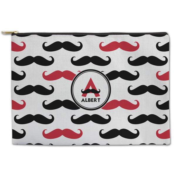 Custom Mustache Print Zipper Pouch - Large - 12.5"x8.5" (Personalized)