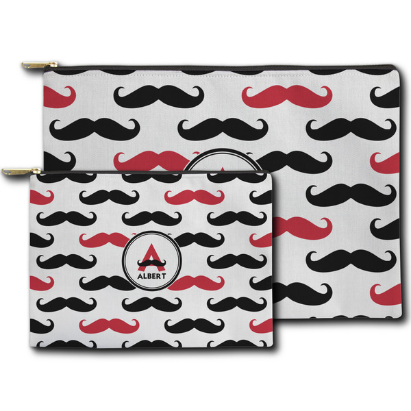 Mustache Print Zippered Pouches - Size Comparison