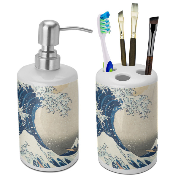 Custom Great Wave off Kanagawa Ceramic Bathroom Accessories Set
