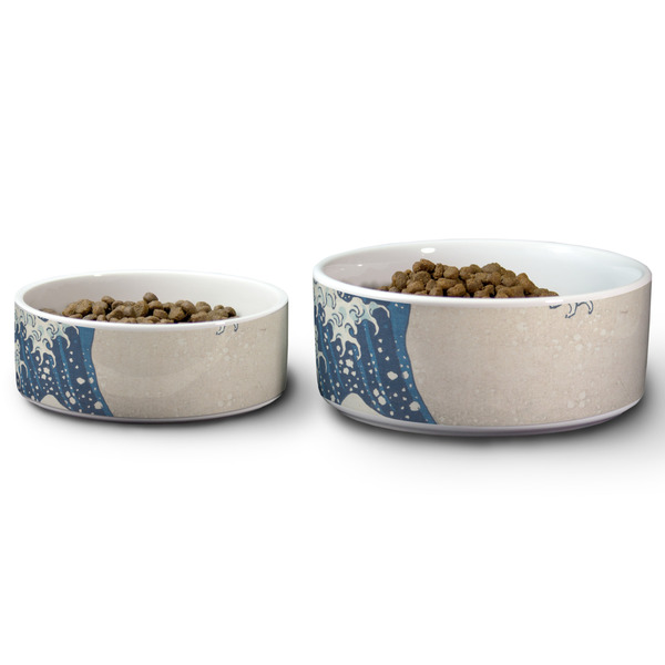Great Wave off Kanagawa Ceramic Dog Bowls - Size Comparison