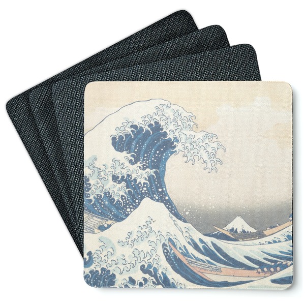 Custom Great Wave off Kanagawa Square Rubber Backed Coasters - Set of 4