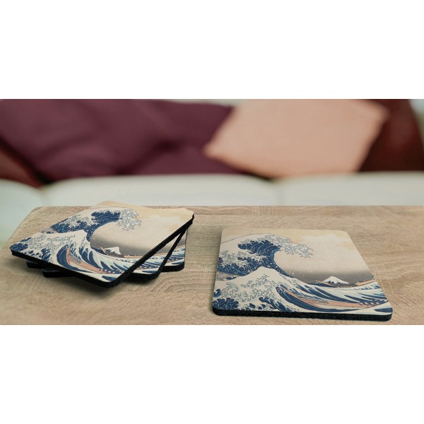 Great Wave off Kanagawa Coaster Rubber Back - On Coffee Table